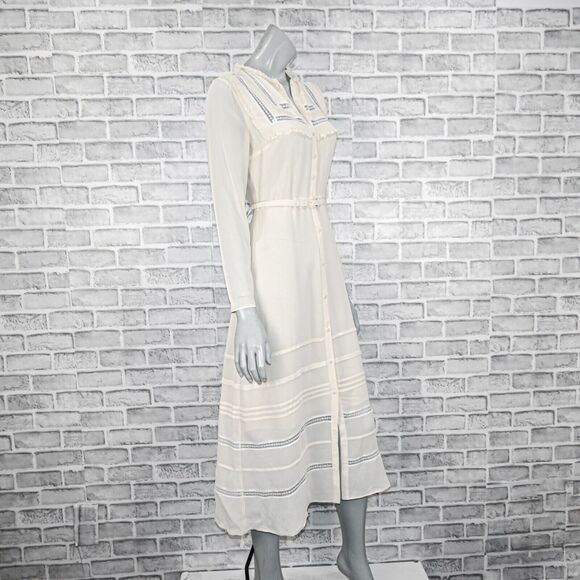 REFORMATION Women's Kristen Long Sleeve Midi Dress in Ivory Lace trim size 4 - Picture 4 of 10